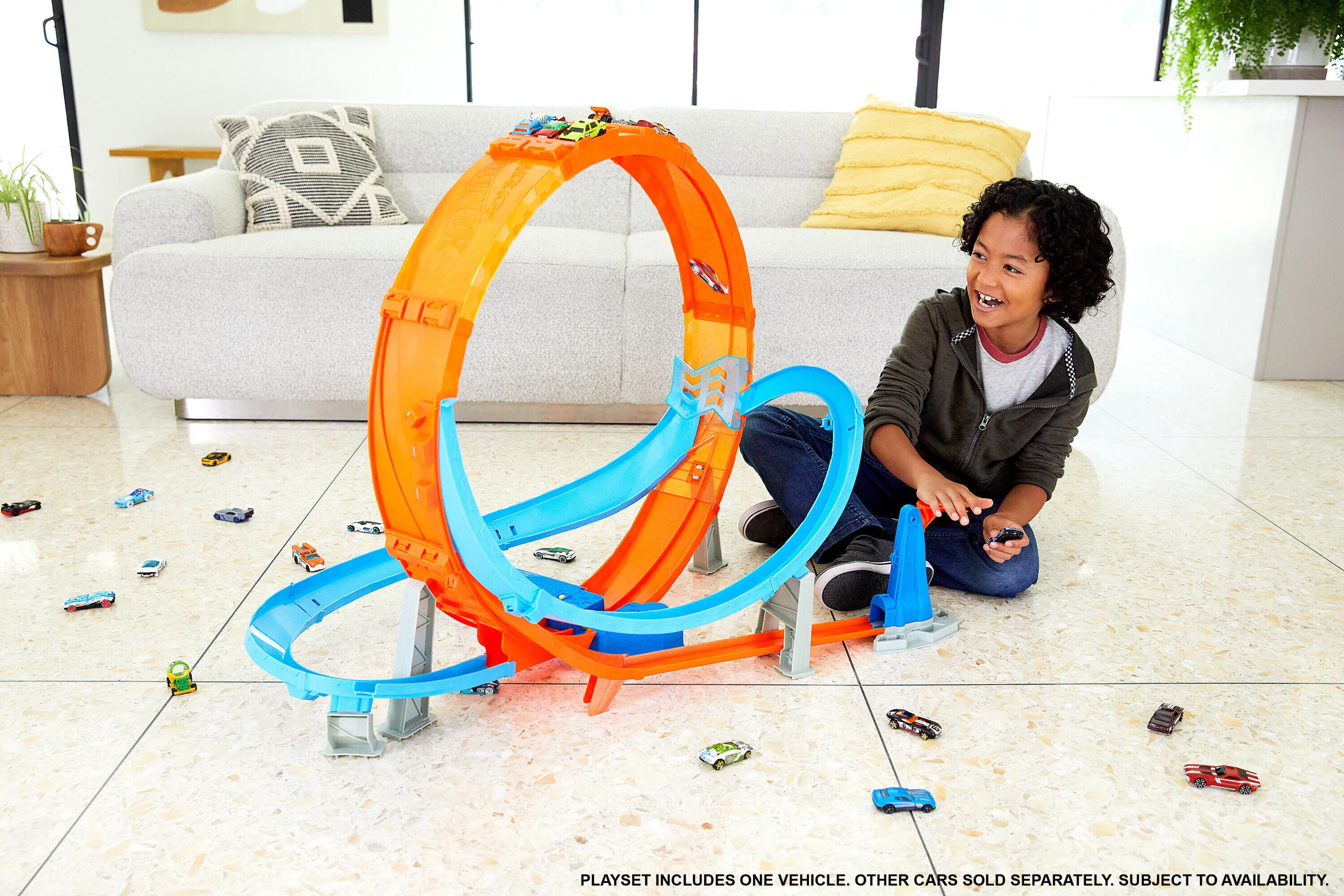 Hot Wheels Massive Loop Mayhem Track Set & 1:64 Scale Toy Car with Loop (28  Inches Wide) 
