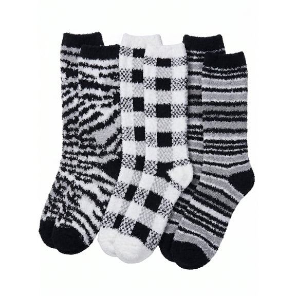 Colorfut Women's 3-Pairs Cozy Microfiber Anti-Skid Soft Colorful Patterned Fuzzy Crew Socks Slipper (with non-slip silicone grippers) FZ16-A