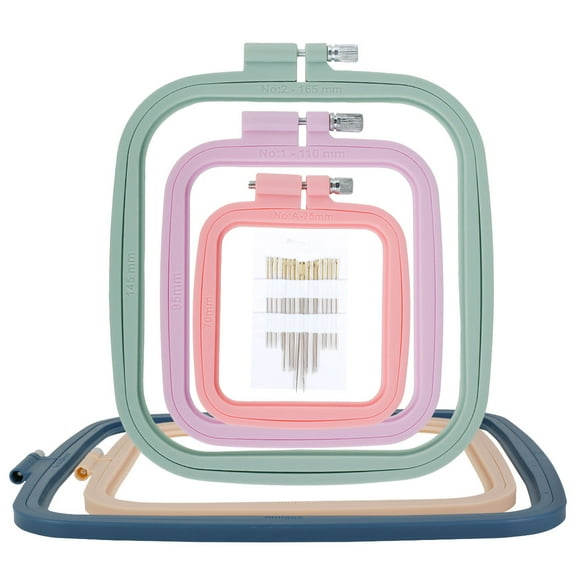 4/5Pcs Square Embroidery Hoops with 16 Needles Assorted Color Embroidery Hoop Frame Different Size Embroidery Hoop Set Plastic Embroidery Frames Easy to Use Sewing Hoops for Embroidery Crafts