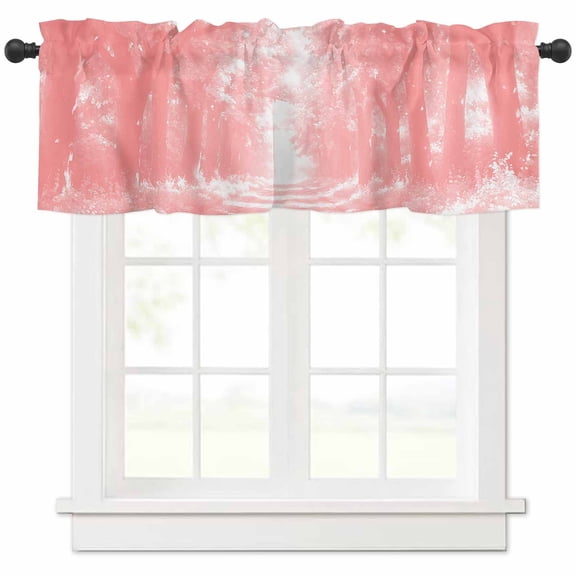 Hokiten Rod Pocket Curtain Valance, Pink Trees Farmhouse Window Valance for Living Room, Bedroom, Kitchen Forest Art Decor Spring Summer Nature Leaf 54"W x 18"L