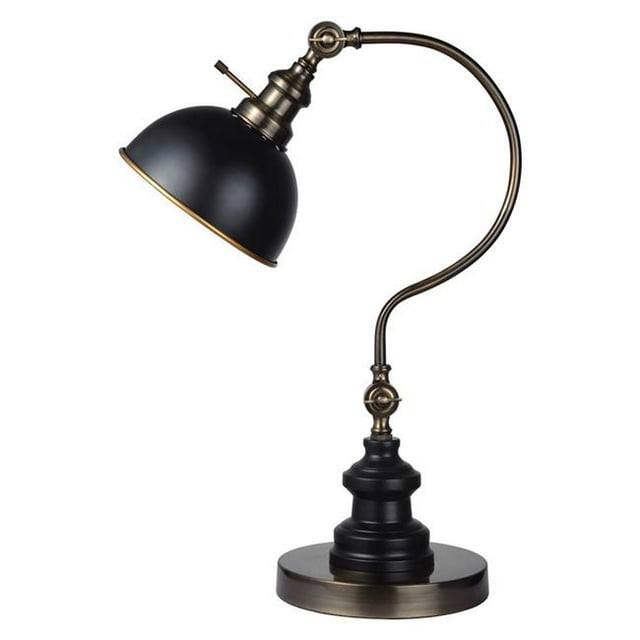 Benzara BM209026 Lampe de Table de Style Industriel avec Tige Incurvée & Base Ronde & 44; Or & Noir