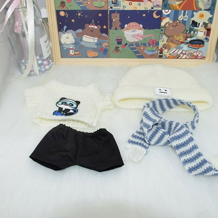 

Gift Replacement Outfit Change Dressing Game Playing House Mini Knitwear 20cm Doll Sweater Set Cap scarf Sweater Pants Knitting Clothes WHITE