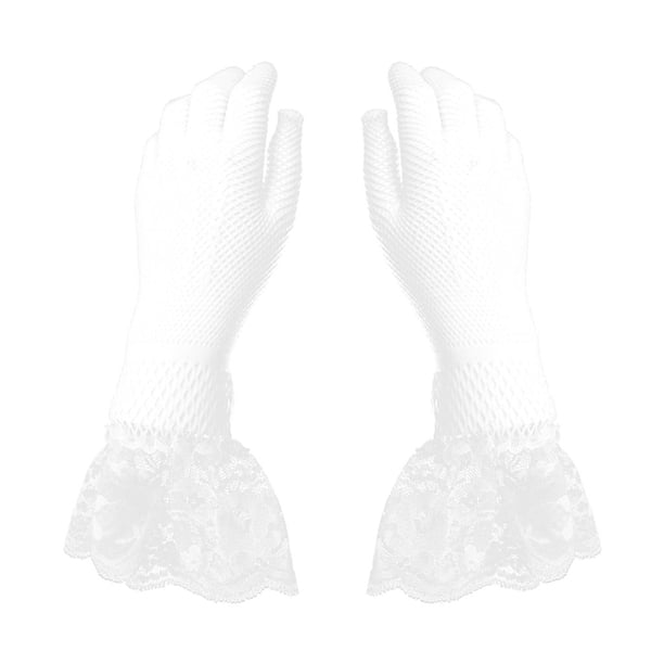Prettyia, guantes de malla de rejilla para mujer, guantes de verano para mujer, guantes de encaje con protección Blanco jinwen Guantes cortos de encaje