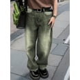 thumbnail image 3 of Women’s High Waisted Green Washed Wide Leg Long Denim Pants Vintage Streetwear Baggy Jeans, 3 of 7