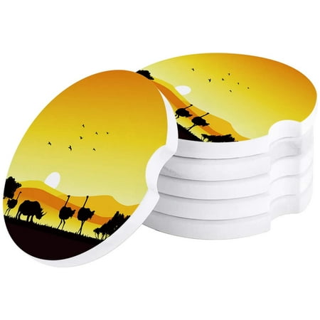 

KXMDXA Sunset Landscape Wildlife Ostrich Set of 4 Car Coaster for Drinks Absorbent Ceramic Stone Coasters Cup Mat with Cork Base for Home Kitchen Room Coffee Table Bar Decor