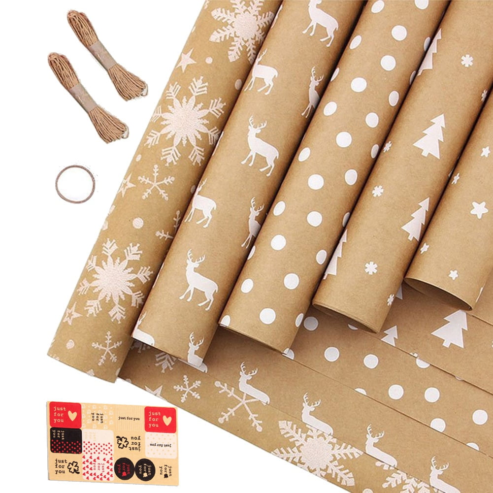 Rouleau Papier Emballage Cadeau Kraft 43cm X 15m Étoiles Bleues - Recyclable Noël Anniversaire Mariage