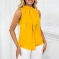 thumbnail image 4 of Miluxas Women's Sleeveless Halter Neck Blouse - Front Ruffle & Back Tie Bow Casual Tank Top Solid Flowy Shirts Ideal for Work and Daily Wear Yellow, 4 of 9