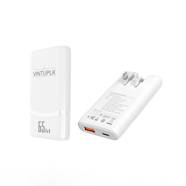 Cargador de pared VINTUPLK USB C delgado de 65 W con dos puertos, color blanco