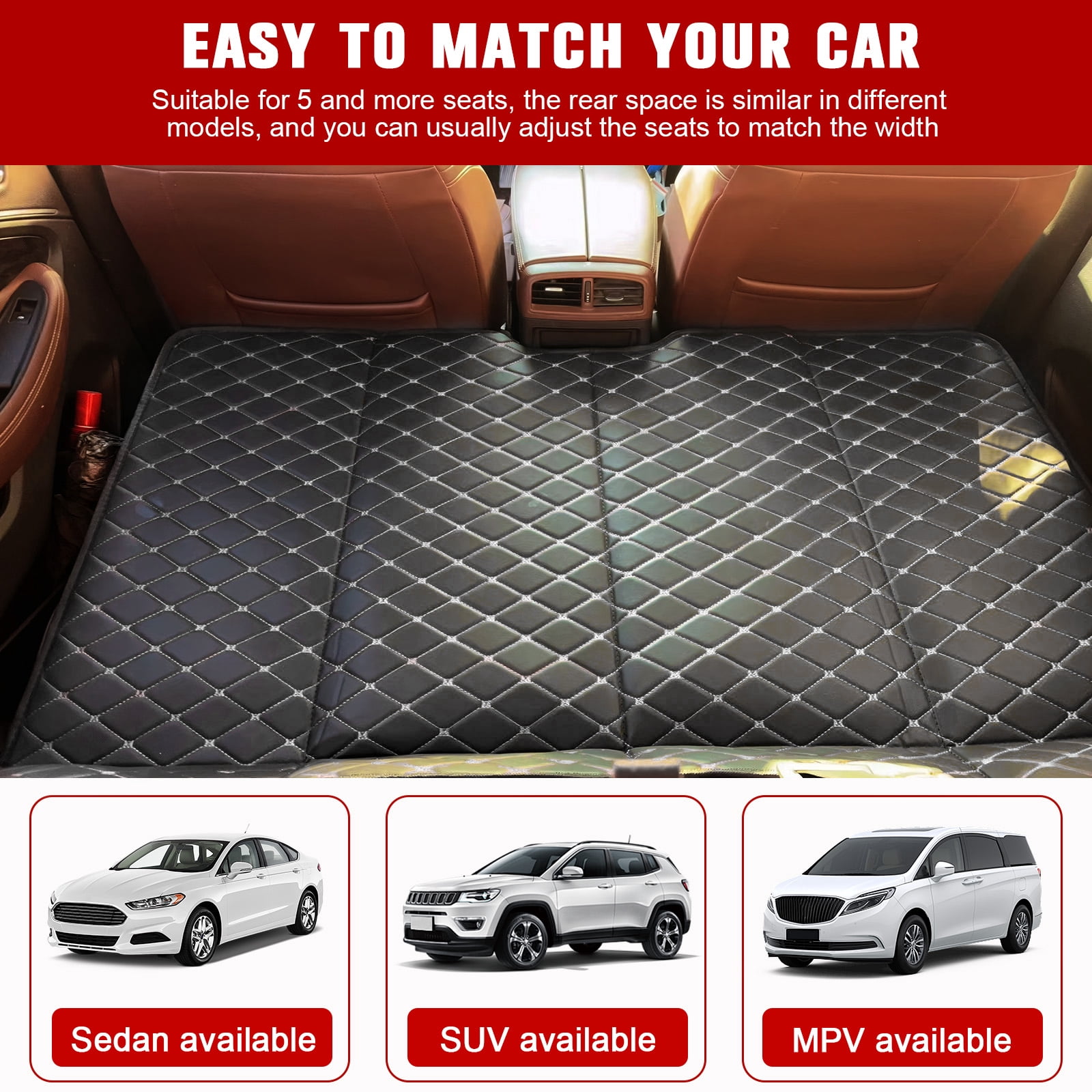 Qiyester Car Bed Backseat with Elastic Straps Non-Inflatable Foldable Portable Rear Mattress Travel Camping Sleep Gear