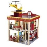KidKraft Wooden Fire Station Set, 360 Degree Play, Working Garage Doors & Bendable Figures