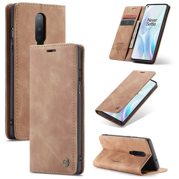 Dteck Wallet Case For OnePlus 8 Pro, Premium PU Leather Wallet case Magnetic Flip Folio [Kickstand Feature] with ID & Credit Card Pockets, Brown