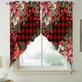 thumbnail image 2 of Cardinal Bird Swag Valances for Windows, Kitchen Curtains 36 Inch Length 2 Panels Set, Poinsettia Pine Cones Berry Flowers Red Plaid Short Curtains for Small Windows Rod Pocket Cafe Curtains 28"x36", 2 of 8