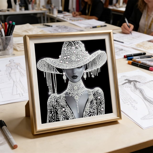 Elegant Lady Rhinestone Art Kit, Diy Diamond Painting With Numbered Canvas, for Home Wall Decor, G