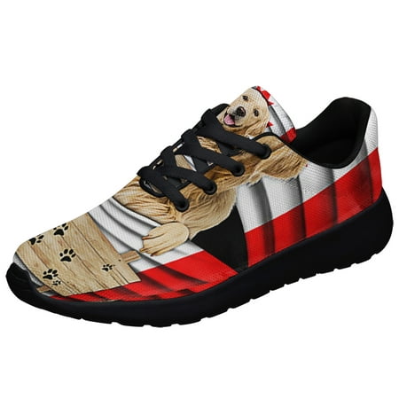 

Golden Retriever Dog American flag Shoes Sneakers Black Size 5