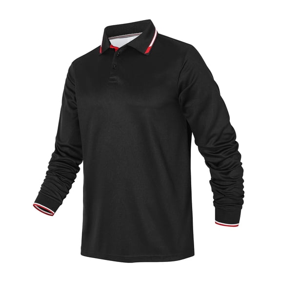 Men's Polo Shirt Long Sleeve Button Down Tee Shirt Loose Fit Black Mens Summer Shirts Casual