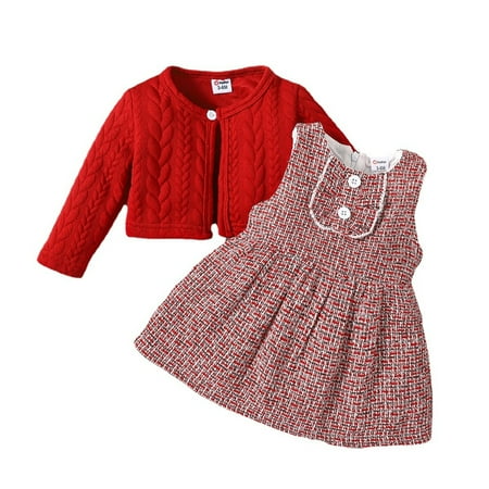 

Jdefeg Baby Clothes Girl New Born Toddler Kids Baby Girls Sleeveless Patchwork Princess Dress Solid Cardigan Coat Outfit Clothes Set 2Pcs Baby Pant 6 Month Polyester Red 12M