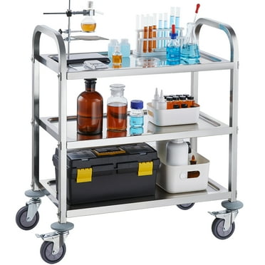 KFFKFF 3-Tier Stainless Steel Cart Mobile Lab Utility Cart 400 lbs for Lab Clinic