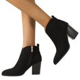 thumbnail image 3 of NOKIO Women Pointed Toe Ankle B𝗈𝗈𝑡𝑠 Mid Block Heel Side Zipper B𝗈𝗈𝑡𝑠 Fall Winter Che𝗅sea Bootie Side V Cutout Chun𝗄𝗒 Booties Comfy S𝗅ip On Short Boot Fashion Casual Work Booties, 3 of 9