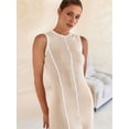 thumbnail image 4 of Womens Sleeveless T Shirt Dress Summer Contrast Ribbed Knit Tank Maxi Dresses Beige XL, 4 of 8