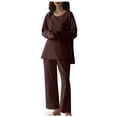 thumbnail image 1 of Yuyuzo Ensemble de Pyjama pour Femmes 2 Pcs Col Ras du Cou Manches Longues Haut à Enfiler Vêtement de Nuit Pantalon à Jambe Grand Ensembles de Pjs Tenue d'Intérieur, 1 of 3