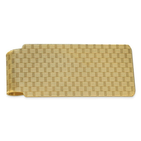 Primal Gold 14 Karat Yellow Gold Men's Textured Basketweave Polished Money Clip