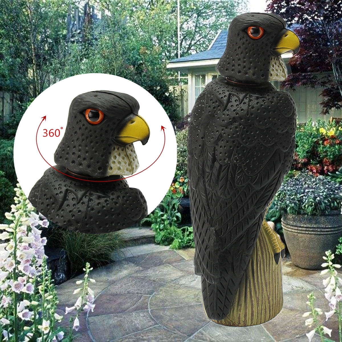 Realistic Owl Decoy with 360 Degree Rotating Head Bird Scarer Hunting