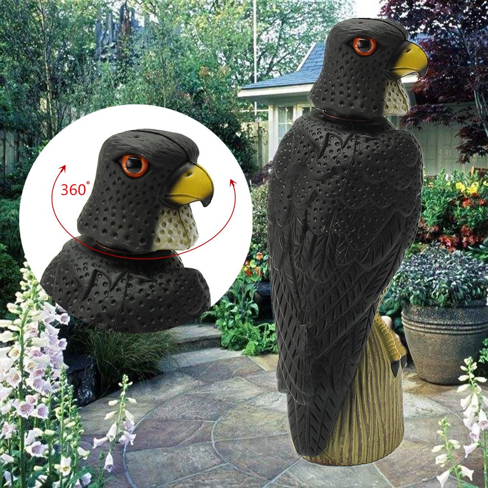 Realistic Owl Decoy with 360 Degree Rotating Head Bird Scarer Hunting