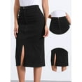 thumbnail image 2 of DARING DIVA Women's Denim Front Slit Zipper Bodycon Midi Jean Skirt M Black, 2 of 6