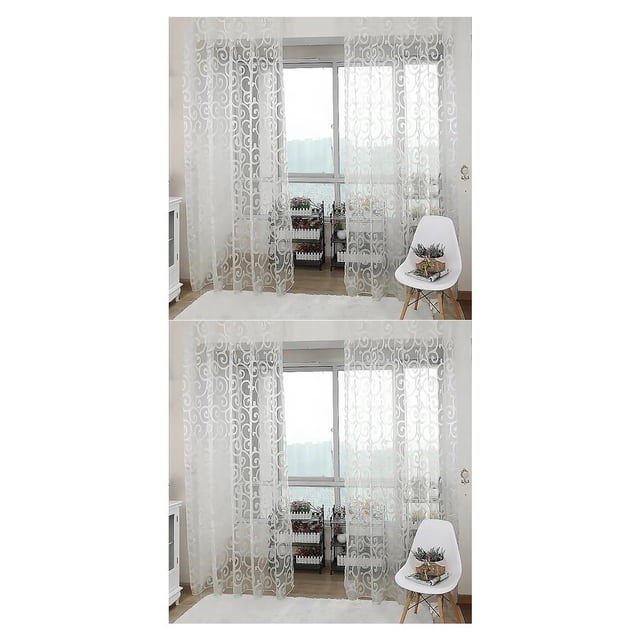 Cateissary Home Hotel Romantic Window Curtain Living Furniture Bedroom Decor Drape Soft Accessory Breathable Full Room Flocking Blanco 2piezas