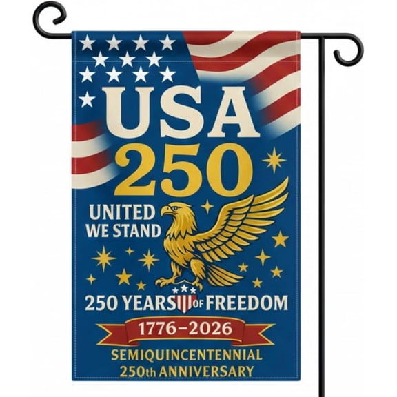 USA 250th Anniversary Garden Flag 12x18 Inch, America 250 Years 1776–2026 Semiquincentennial Banner, Patriotic Eagle Double-Sided Outdoor Yard Décor, Waterproof Freedom Flag for Lawn & Garden