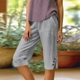 thumbnail image 6 of Bermuda Shorts for Women Linen Shorts Knee Length Pull On Casual Summer Capri Pants Long Shorts Gray XL 15" Inseam, 6 of 6