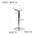 thumbnail image 2 of 2 Pk. Contemporary White Plastic Adjustable Height Barstool with Rounded Cutout Back and Chrome Base, 2 of 9