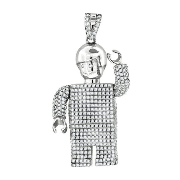 925 Sterling Silver Mens Cubic Zirconia Robot Charm Pendant 52.8x28.6mm Wide Necklace for Men