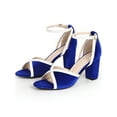 thumbnail image 2 of BLISSFUL STEP Velvet Colorblock Ankle Strap Chunky Heel Sandals for Women Dark Blue 10, 2 of 8