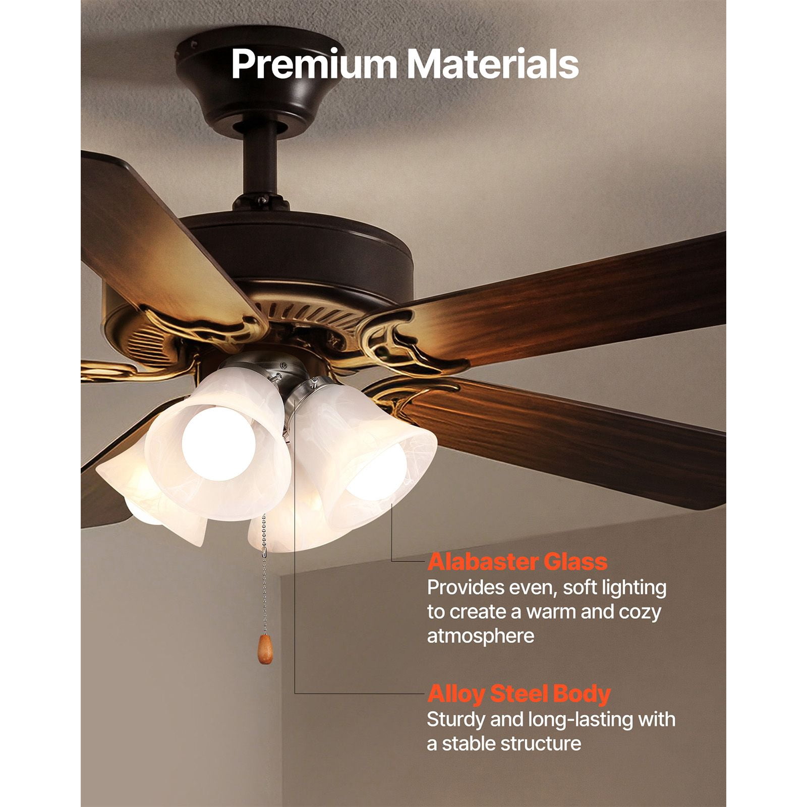 Ceiling Fan Light Kit, 10.28 x 6.89 Inches, 4 x 3000K 750-Lumen Bulbs, Alabaster Glass Shade, Pull-Chain Switch, for Living Room, Dining Room & Bedroom