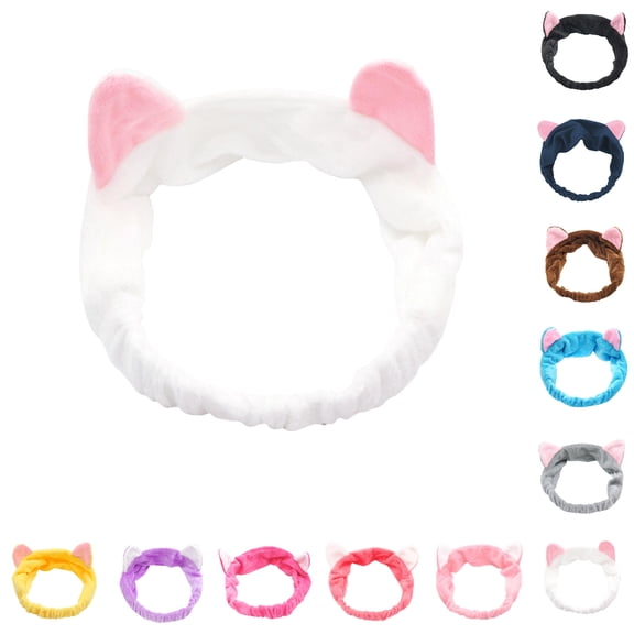 Bmisegm Headbands for Women Plush Cat Ears Spa Makeup Skin Care Facial Daily Comfortable Face Wash Headband White