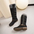 thumbnail image 4 of Women’s Knit Cuff Knee‑High Tall Boots, Side Zip Buckle Strap Winter Boots, Low Block Heel Warm Fashion Footwear, 4 of 8