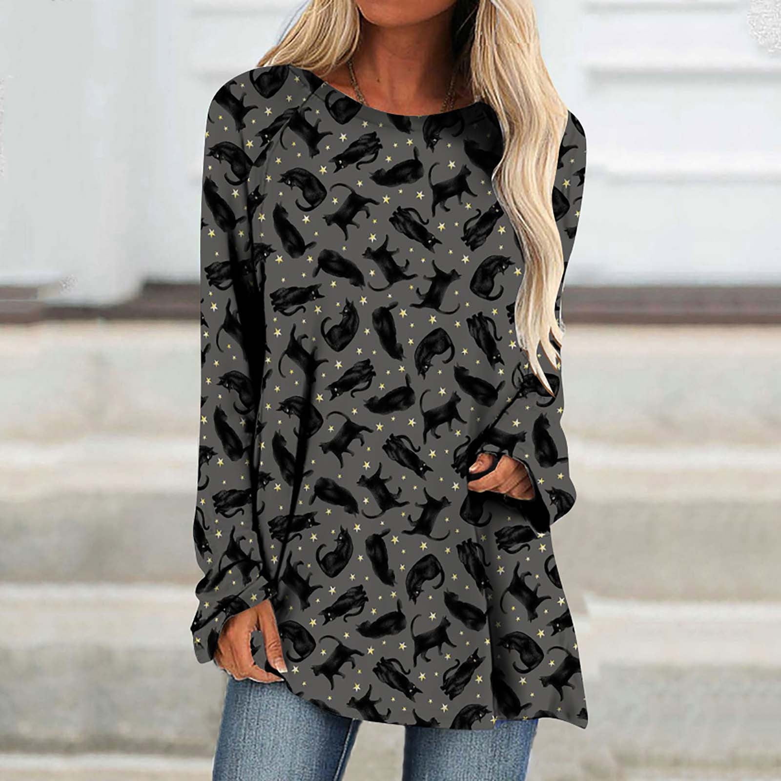 Halloween Tunic Tops for Women Loose Fit,Women Loose Long Raglan Sleeve Pumpkin Print Tunics to