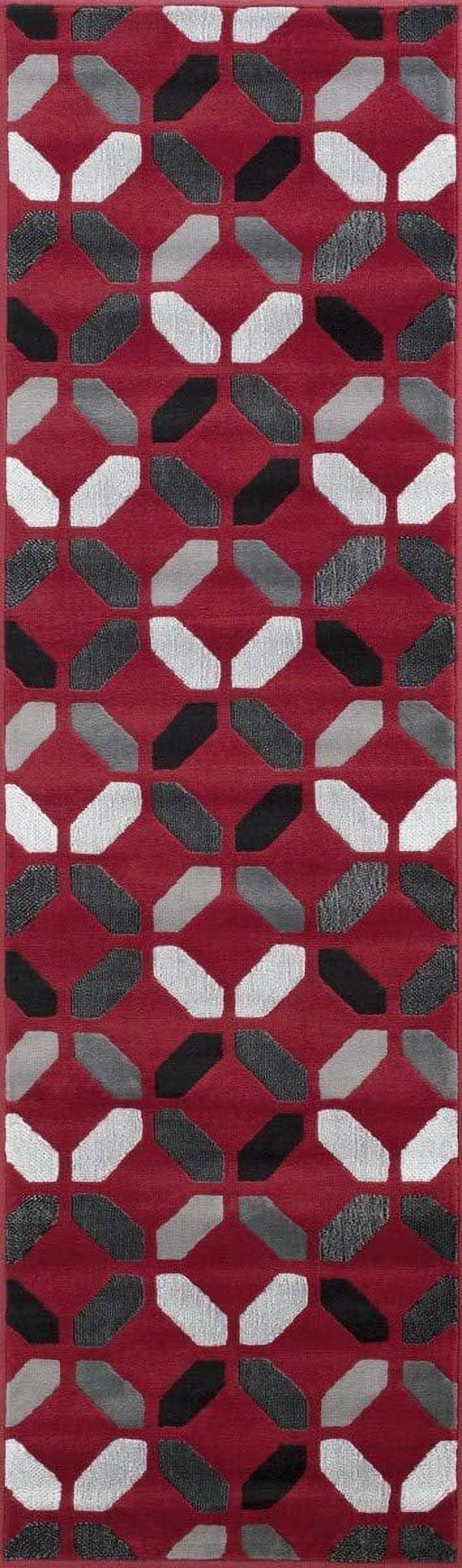 Modern Contemporary Livingroom Red Grey Silver Black Dimond Pattern Area Rug Geometric Design - image 2 of 12