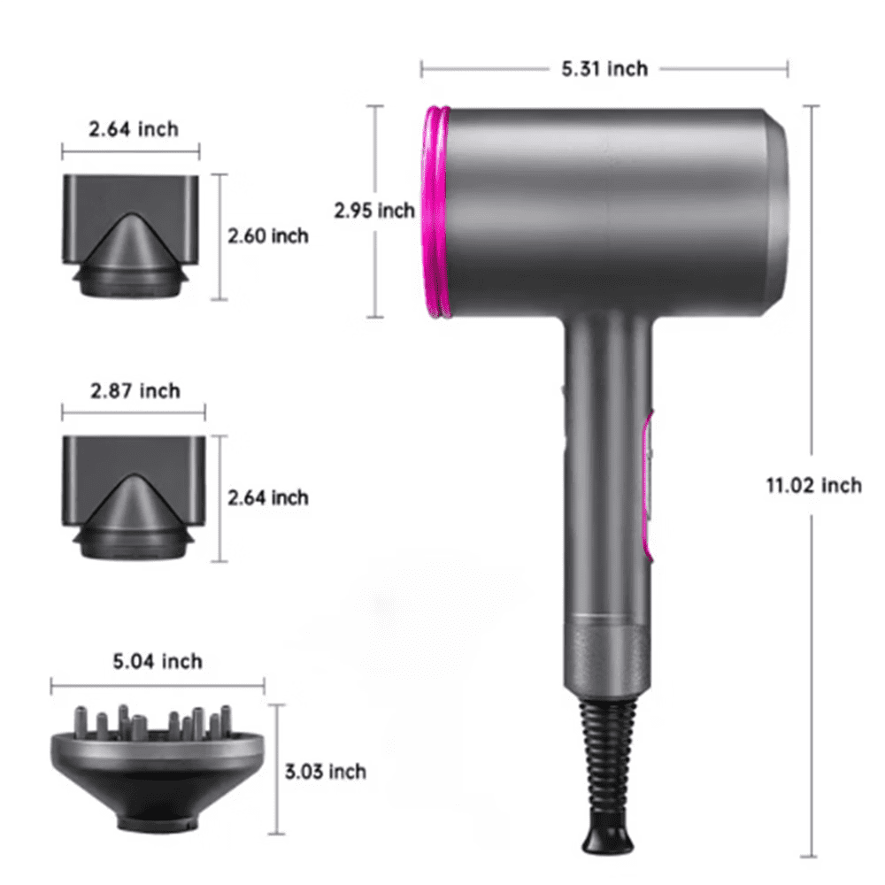 ZOUYUE Hair Dryer with Diffuser, 1800W Ionic Blow Dryer, Professional Portable Hair Dryers & Accessories for Women Curly Hair, Grey
