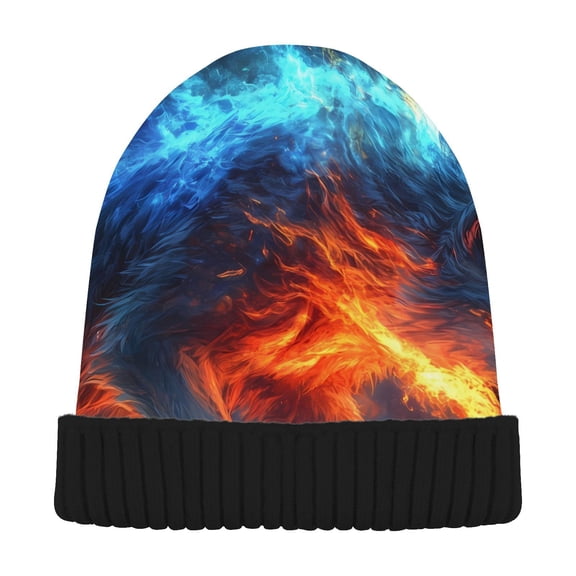 JSTEL Flame Wolf Beanie for Women Men Winter Hat Reversible Skull Knit Cap