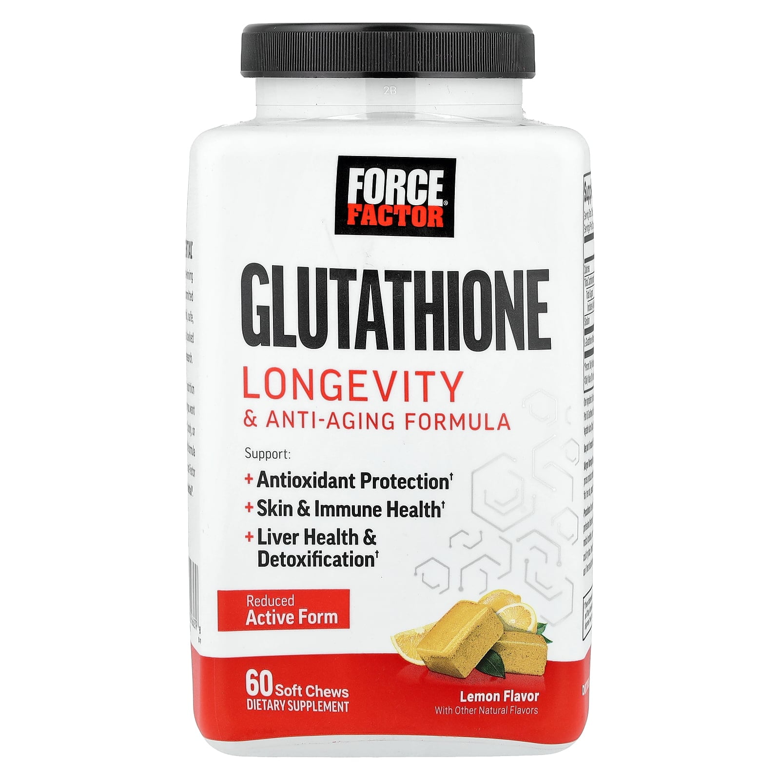 Force Factor Glutathione, Longevity & Anti-Aging Formula, Lemon, 60 Soft Chews (250 mg per Soft Chew)
