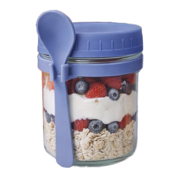 Oasis Home 2-Pack Elemental Blue Overnight Oat Jars with Lids and Spoons