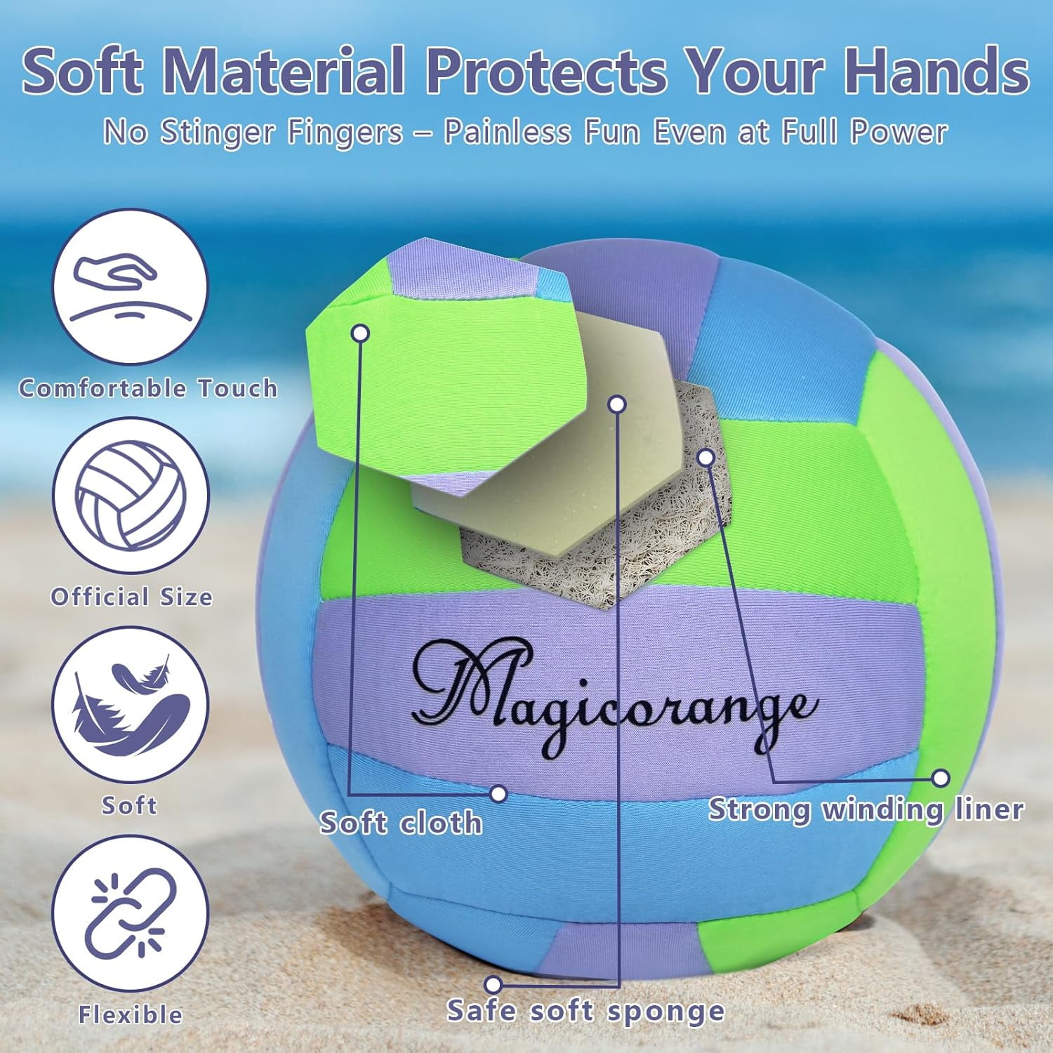 Magicorange Soft Volleyball Indoor, Official Size 5 Training Volleyball for Beginners