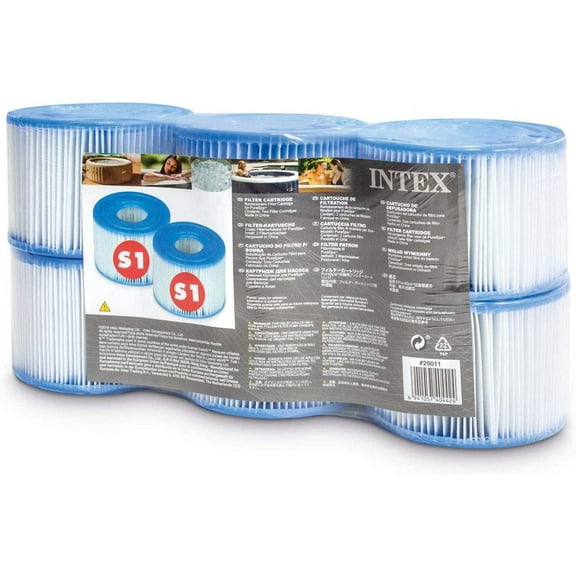 29011E Type S1 Easy Set Pool Spa Hot Tub Filter Replacement Cartridges (6 Filters), Blue and White