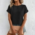 thumbnail image 4 of Otvok Womens New Solid Color Round Neck Strip Knitted Short Sleeve Tops, 4 of 6