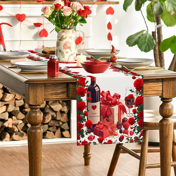 Puntoco Bandera de mesa con rosas para el día de San Valentín, decoración para fiestas, cocinas y salas de estar