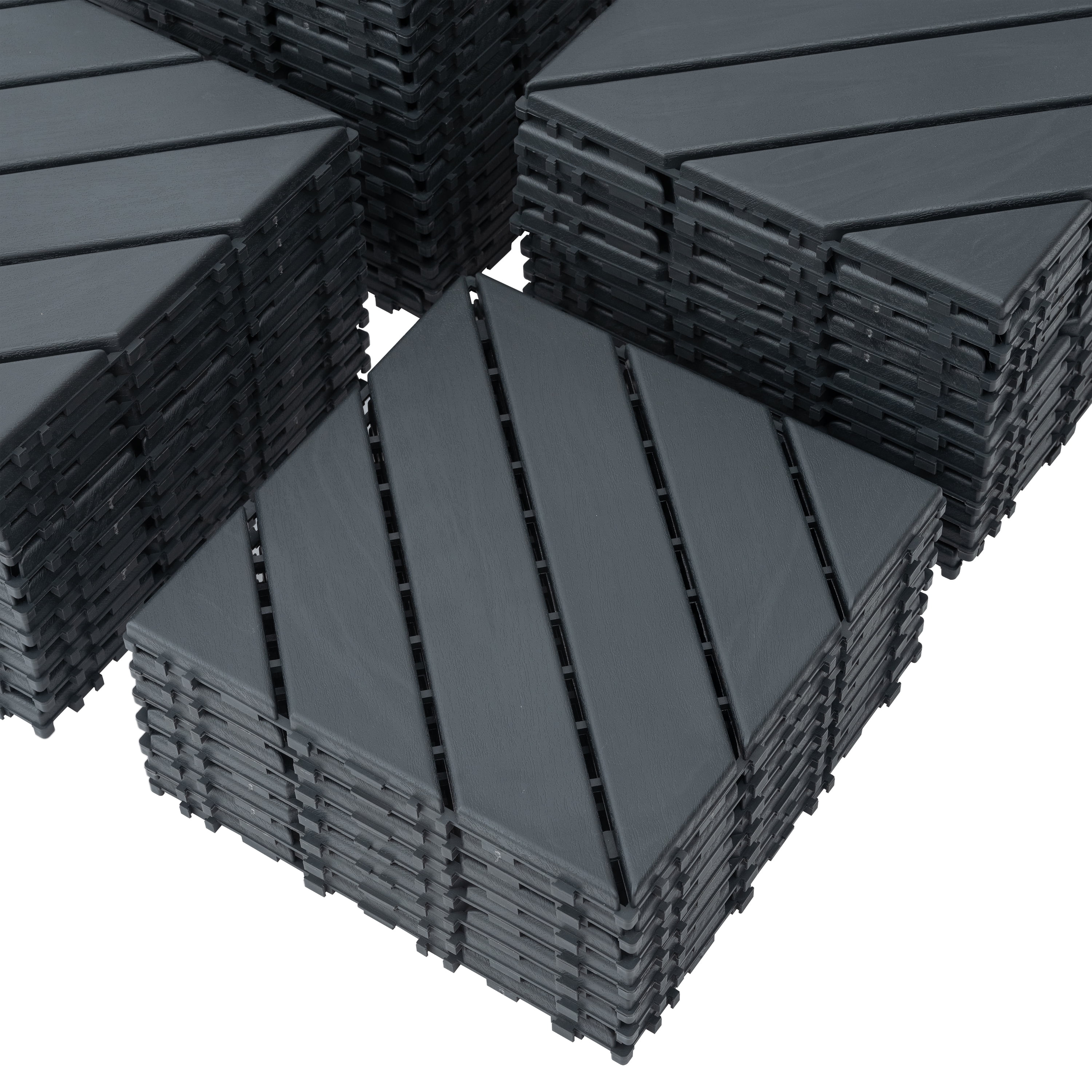 Plastic Interlocking Deck Tiles Set of 44 12x12 Inch, Square Waterproof Outdoor All Weather Tiles for Poolside, Grey