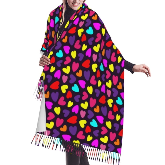 Shawl Wraps for Women - Colorful Hearts Oversized Fall Winter Fashion Blanket Scarf for Women
