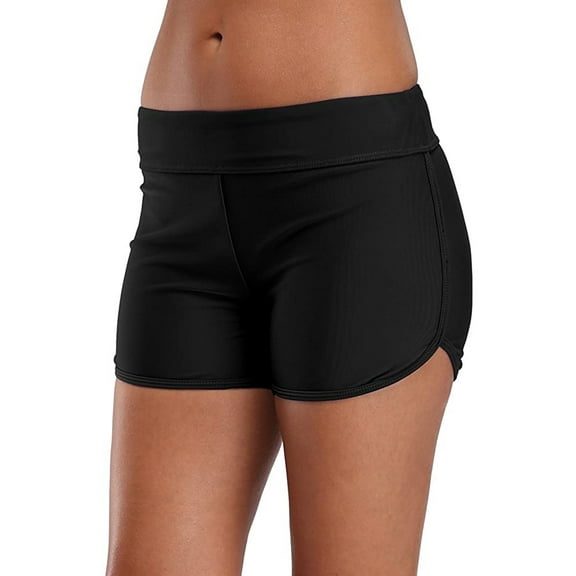 Women Sporty Swim Shorts Solid Board Shorts Boyleg Swim Bottoms